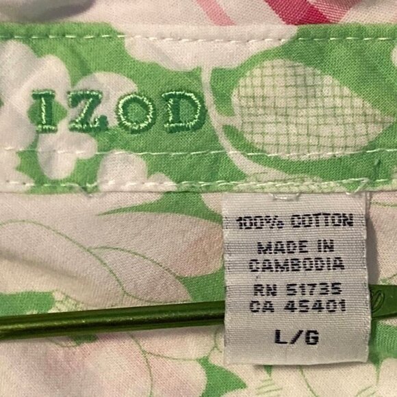 🔥 3/$15 🔥Izod Button Down Shirt Floral Cuffs Lightweight Preppy Boho Grandma L - Picture 5 of 6